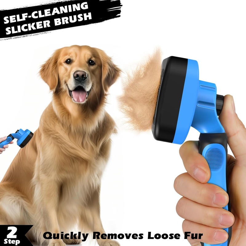 Augwind 7 in 1 Pet Grooming Kit - Dog&Cat Comb, Deshedding Brush, Nail Clipper with File, Bath Brush - Premium Pet Supplies (Black Blue) - Image 3